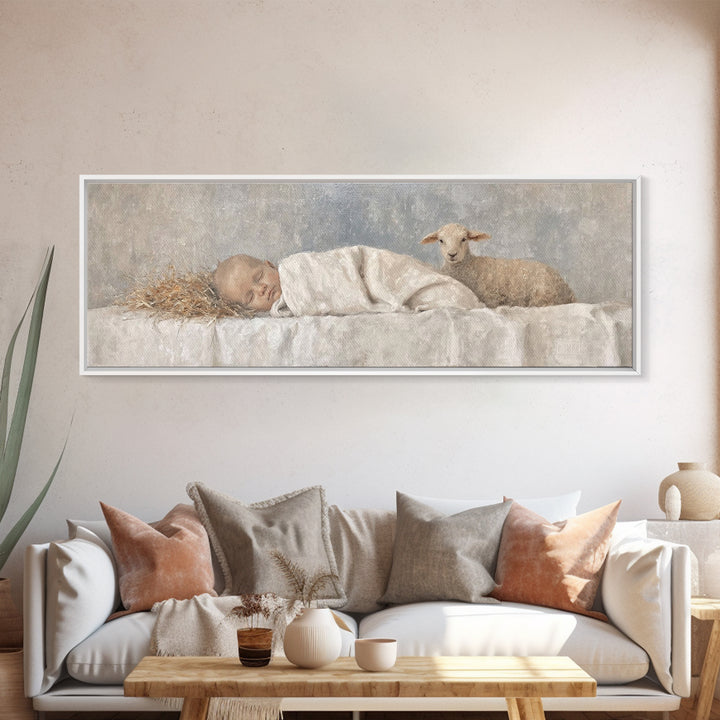 Shepherds Calm Light – Framed Canvas Print – Christian Art Canvas – Christian Wall Art – Christmas Art Work – Panoramic Print – Nativity