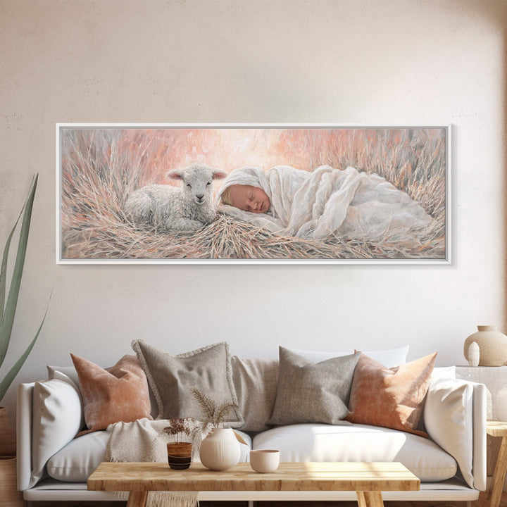 Silent Town Light | Framed Canvas Print | Christian Art | Christmas Wall Art | Jesus Art Print | Panoramic Art | Framed Christian Art