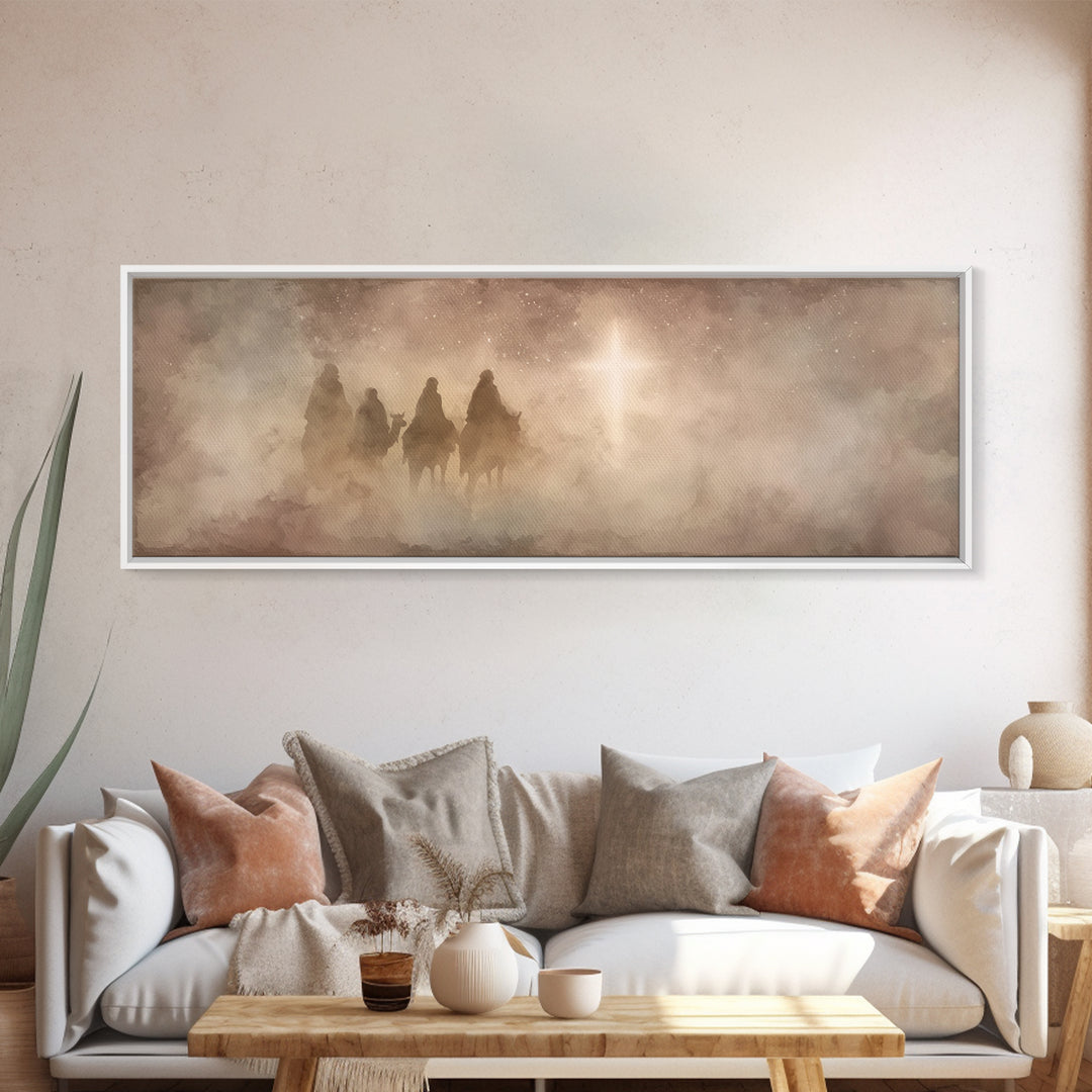 Star-Lit Journey, Framed Canvas Print, Christian Art Canvas, Christmas Wall Art, Christian Christmas Art, Panoramic Print, Christian Decora