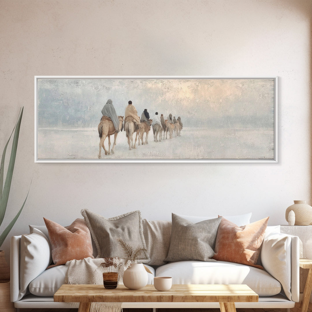 Pilgrims in Light | Framed Canvas Print | Christian Art Canvas | Christmas Art Work | Christian Christmas Art | Panoramic Print | Christian
