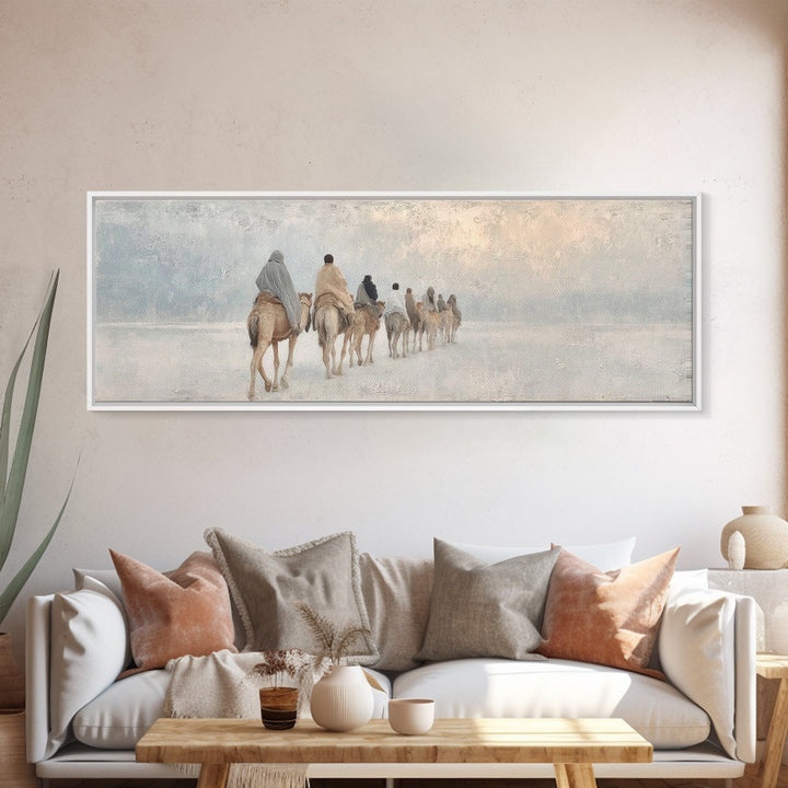 Pilgrims in Light | Framed Canvas Print | Christian Art Canvas | Christmas Art Work | Christian Christmas Art | Panoramic Print | Christian