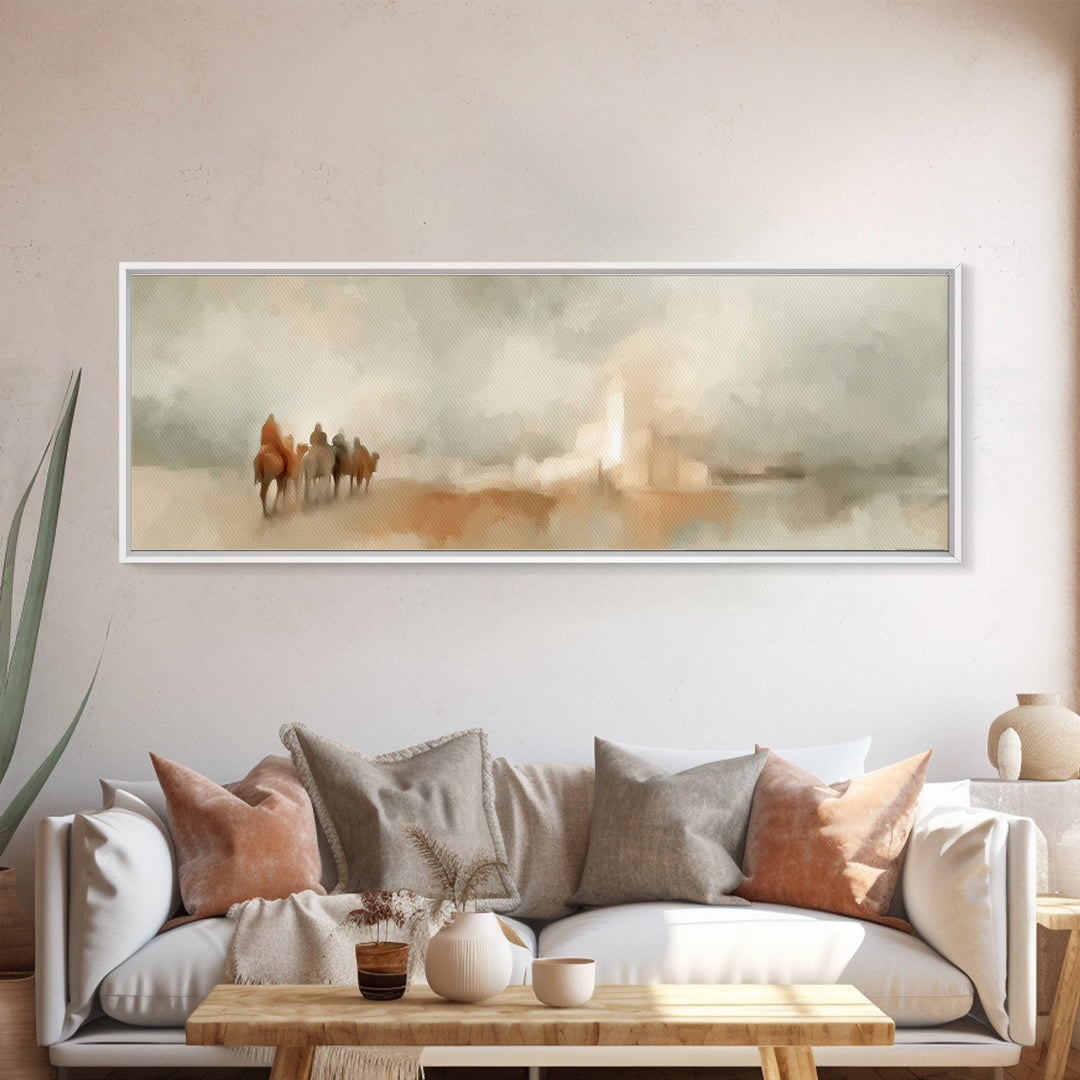 Holy Path Wanderers, Framed Canvas Print, Christian Christmas Art, Christian Art Canvas, Christmas Wall Art, Panoramic Painting, Christian