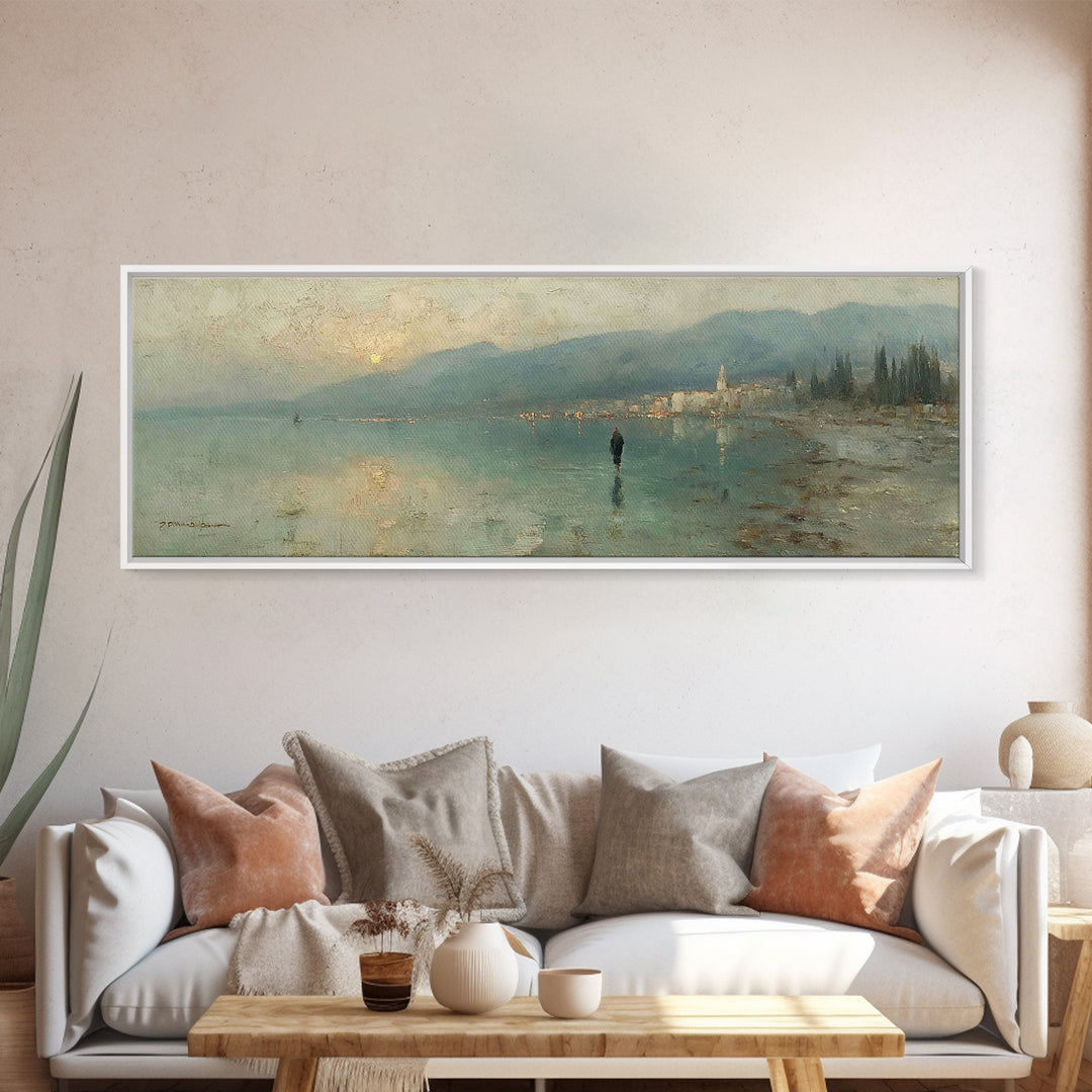 Eternal Dawn Walk – Framed Canvas Print – Christian Art Canvas – Jesus Painting – Panoramic Wall Art – Christian Christmas Art – Christian