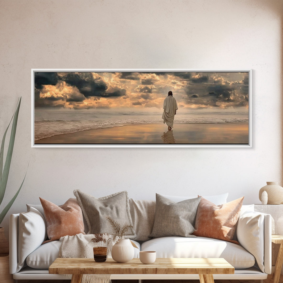 Sacred Morning Light | Framed Canvas Print | Christian Wall Art | Modern Jesus Art | Panoramic Painting | Christian Art Print | Christmas A