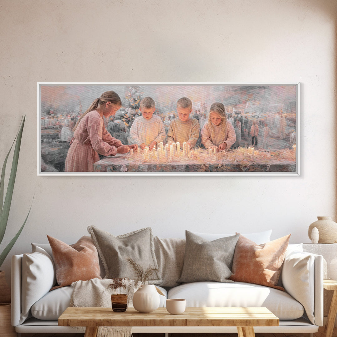 Candlelight Blessings – Framed Canvas Print – Christian Wall Art – Christian Art Canvas – Christmas Art – Panoramic Painting – Christian Ch
