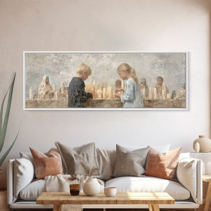 Little Lights Gathered | Framed Canvas Print | Christian Art Print | Christmas Wall Art | Panoramic Art | Christian Art Canvas | Christmas
