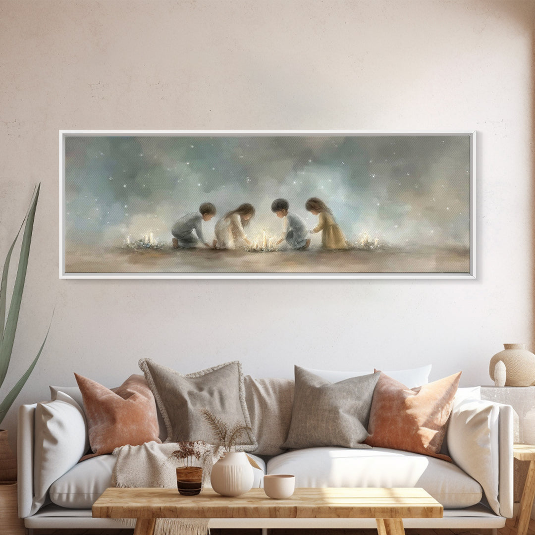Children Of Wonder, Framed Canvas Print, Christmas Art, Christian Wall Art, Panoramic Print, Christian Art Canvas, Christian Christmas Art