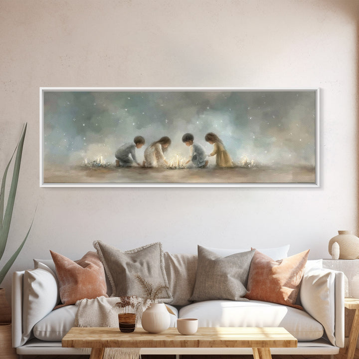 Children Of Wonder, Framed Canvas Print, Christmas Art, Christian Wall Art, Panoramic Print, Christian Art Canvas, Christian Christmas Art