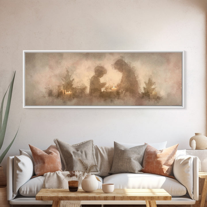 Warm Advent Glow – Framed Canvas Print – Christmas Wall Art – Christian Art Painting – Panoramic Wall Art – Christian Decorations – Christm