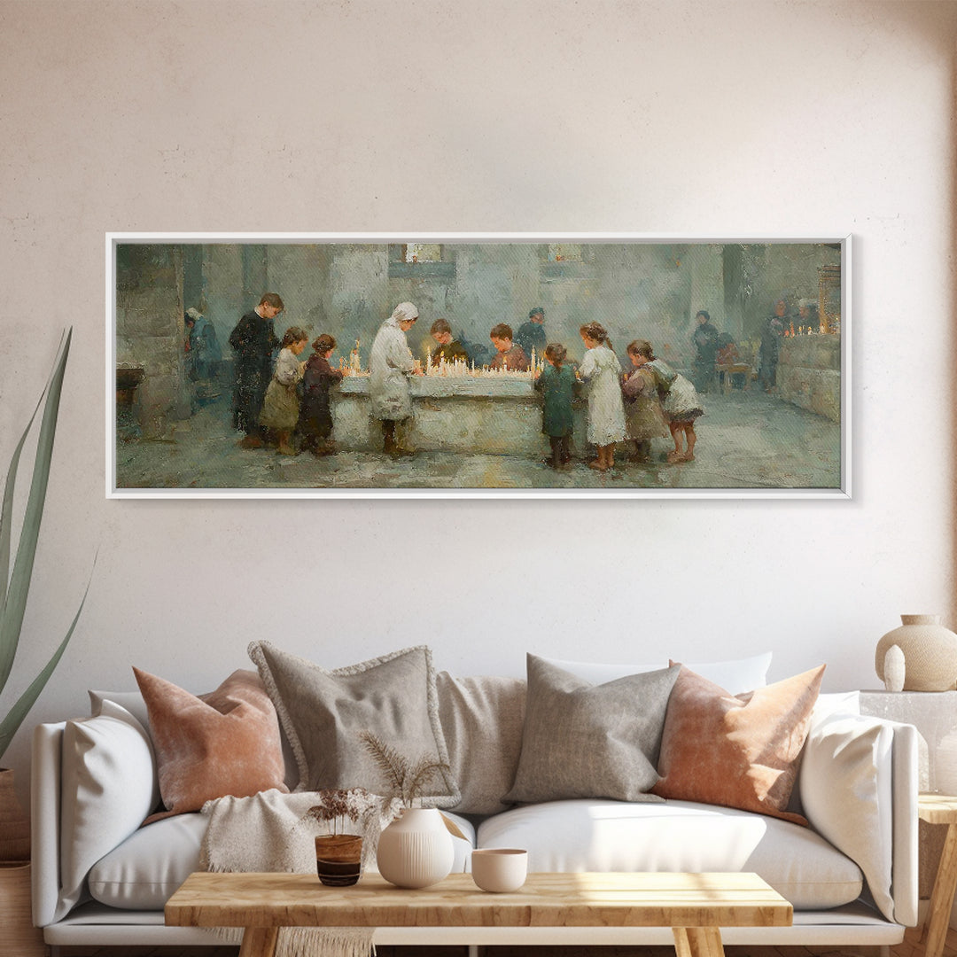 Gathered In Grace | Framed Canvas Print | Christian Art Canvas | Christmas Art | Panoramic Painting | Christian Wall Art | Christian Christ