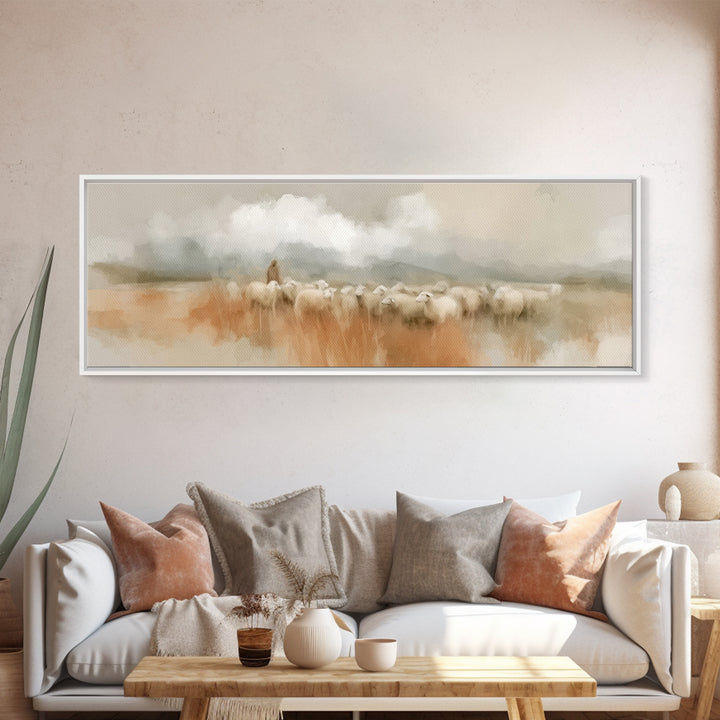 Guiding Gentle Shepherd | Framed Canvas Print | Christian Paintings | Jesus Canvas Art | Panoramic Painting | Christian Decor | Christian A