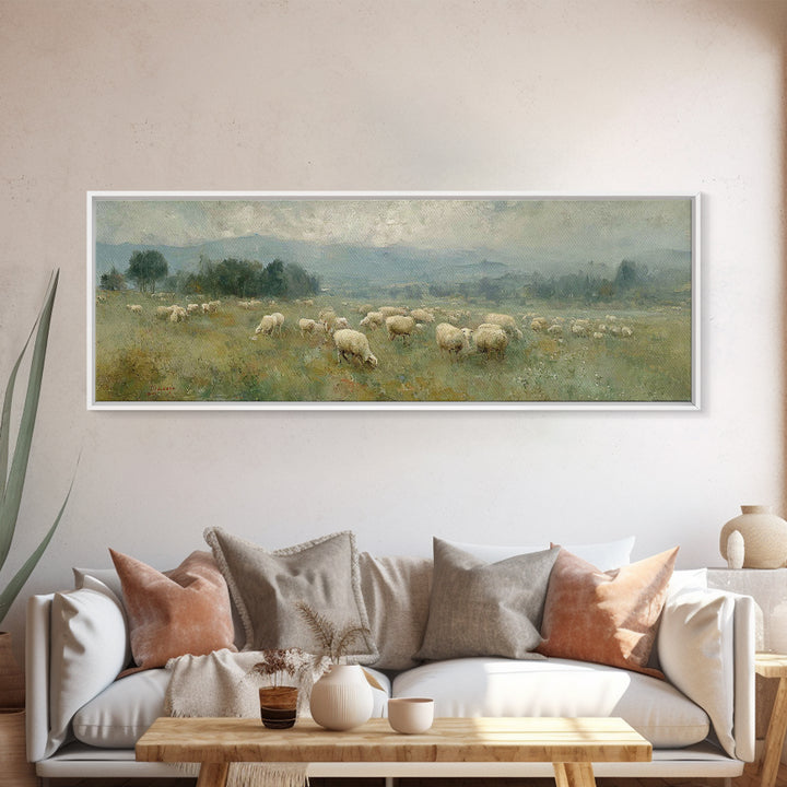 Peaceful Pasture Grace – Framed Canvas Print – Christian Wall Art – Christian Art Canvas – Panoramic Art – Christian Painting – Christian G