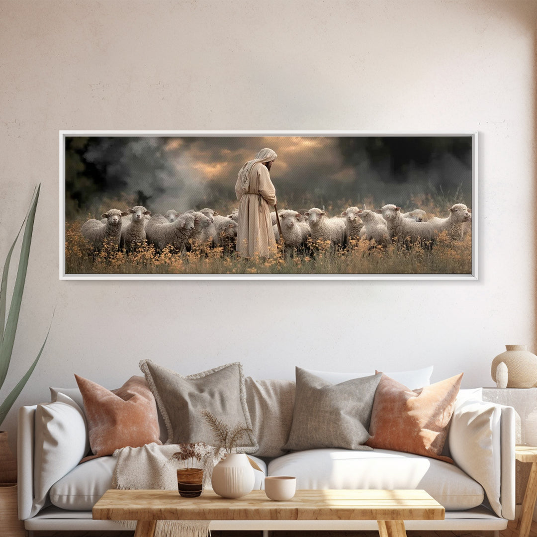 Shepherds Of Peace – Framed Canvas Print – Christian Wall Art – Jesus Painting – Christian Art Canvas – Panoramic Art – Christian Decor