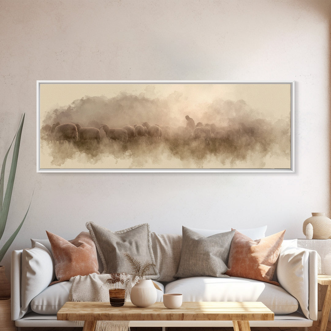 Mist Of Bethlehem, Framed Canvas Print, Christian Art Canvas, Christian Painting, Panoramic Wall Art, Modern Christian Art, Christmas Art