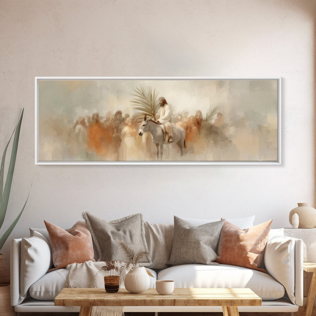 Humble Arrival – Framed Canvas Print – Christian Art Canvas – Panoramic Frame – Jesus Painting – Christian Wall Art – Christian Gift