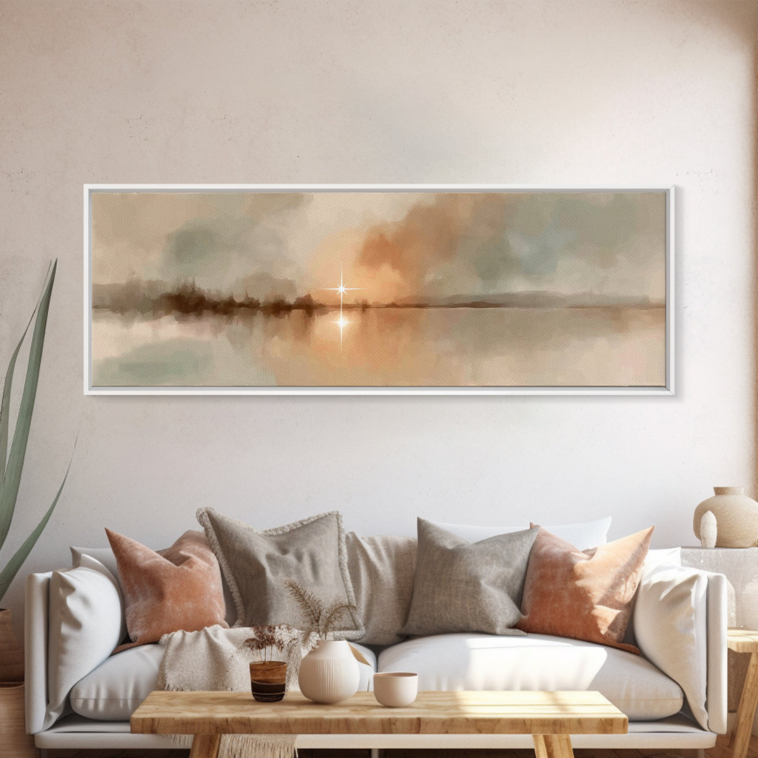 Evening Star Reflection | Framed Canvas Print | Panoramic Frame | Christian Wall Art | Christian Art Canvas | Christmas Art | Moody Christm