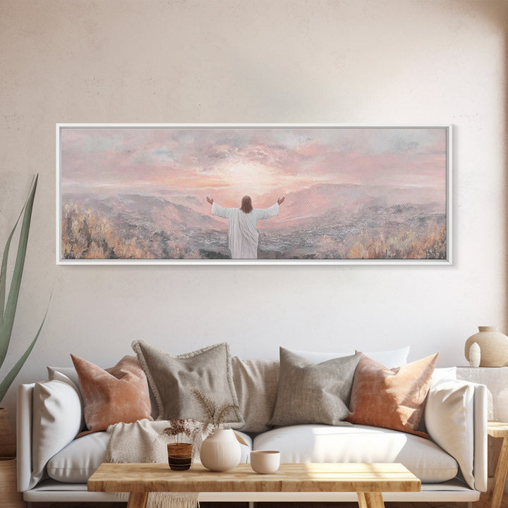 Hills Of Eternal Light | Framed Canvas Print | Panoramic Print | Jesus Painting | Christian Art Canvas | Christian Wall Art