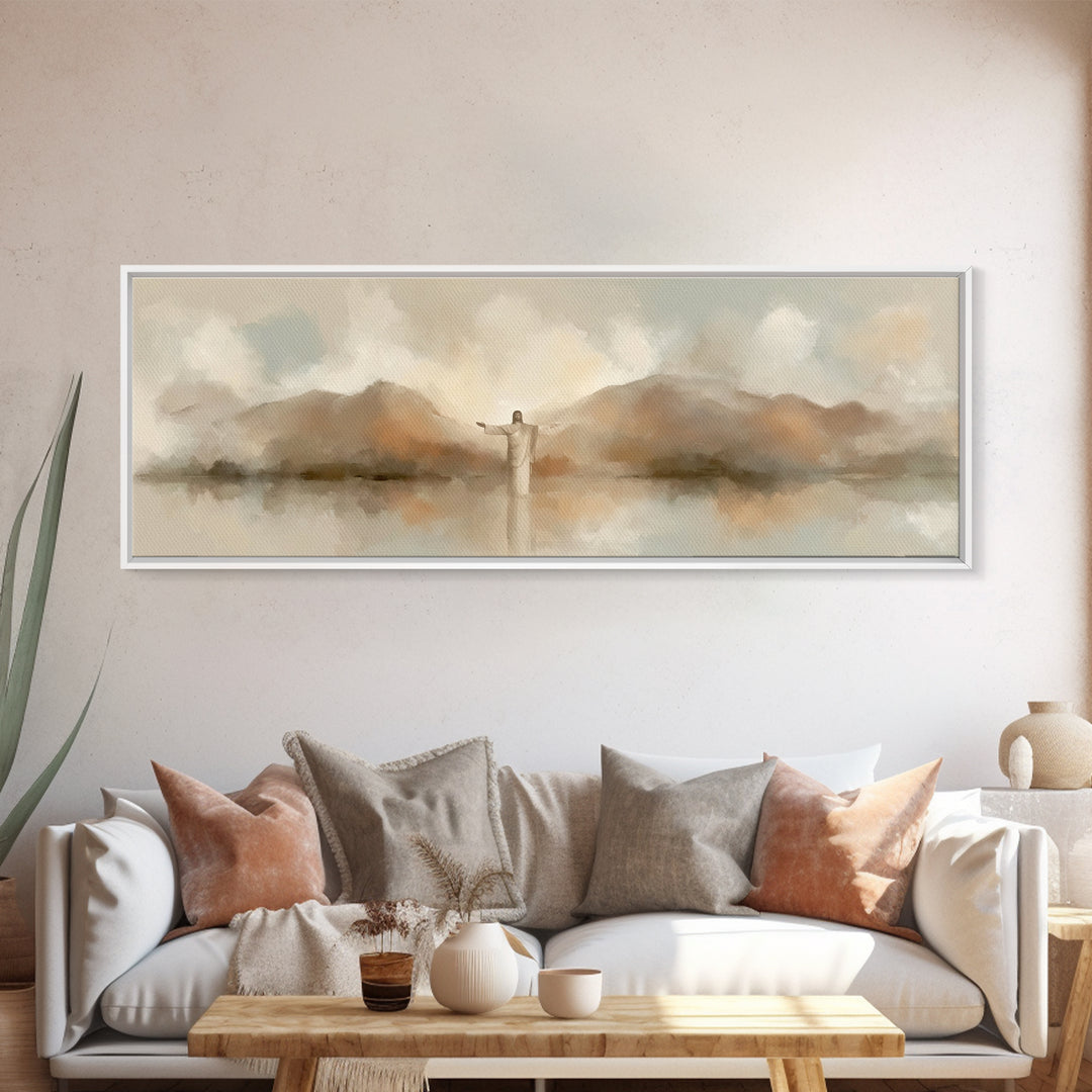 Still Waters Blessing, Framed Canvas Print, Panoramic Art, Christian Wall Art, Christian Art, Jesus Painting