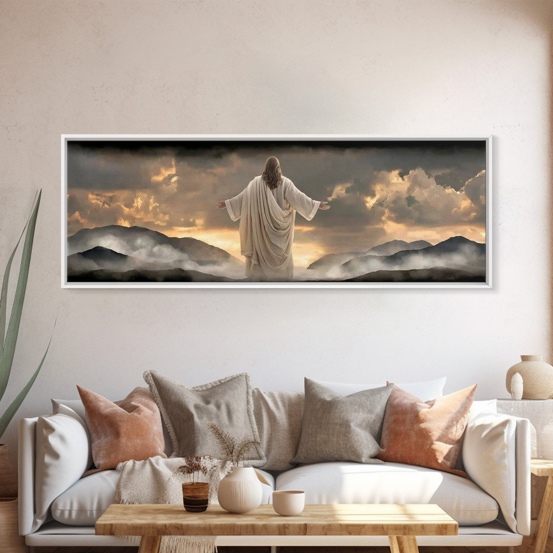 Pasture Of Gentle Hope | Framed Canvas Print | Panoramic Wall Art | Christian Art | Jesus Painting | Christian Art Canvas