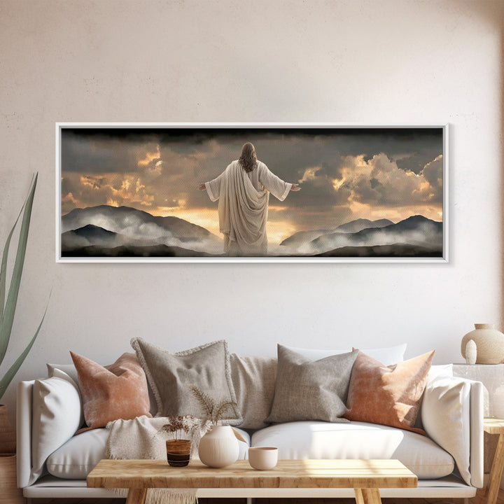 Pasture Of Gentle Hope | Framed Canvas Print | Panoramic Wall Art | Christian Art | Jesus Painting | Christian Art Canvas