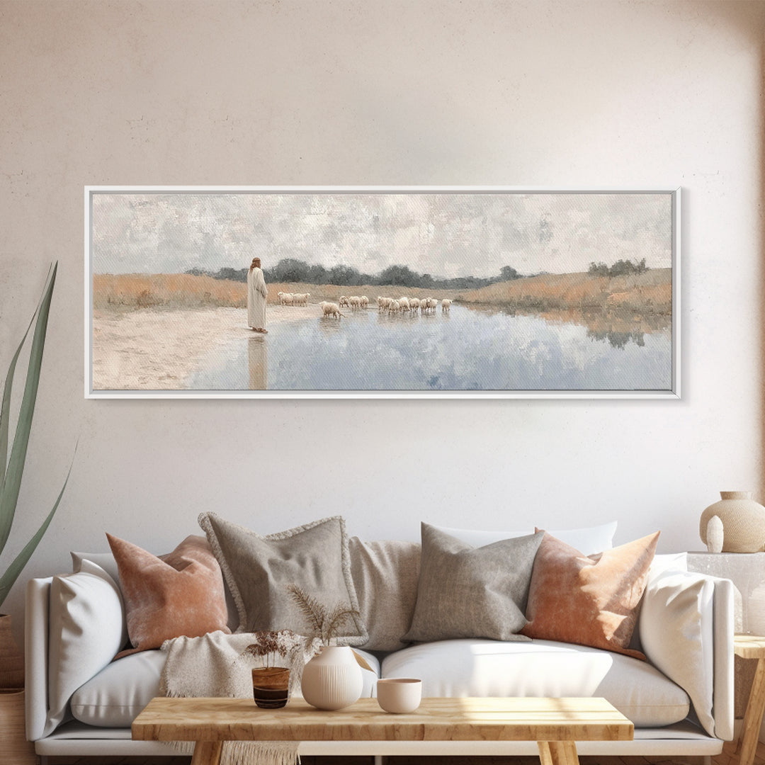 River Of Grace, Framed Canvas Print, Panoramic Painting, Christian Art Canvas, Christian Wall Art, Jesus Painting