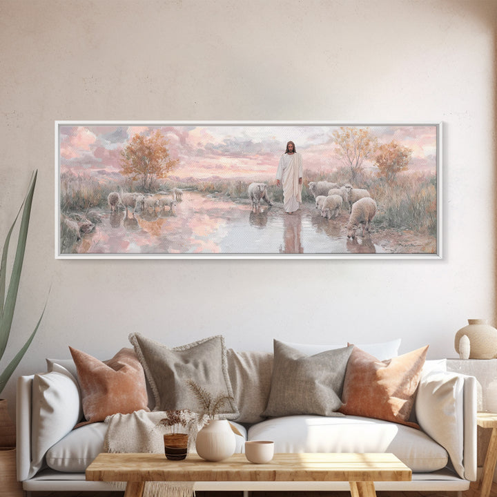 Autumn Pasture Calm | Framed Canvas Print | Panoramic Art | Christian Art | Jesus Painting | Christian Wall Art