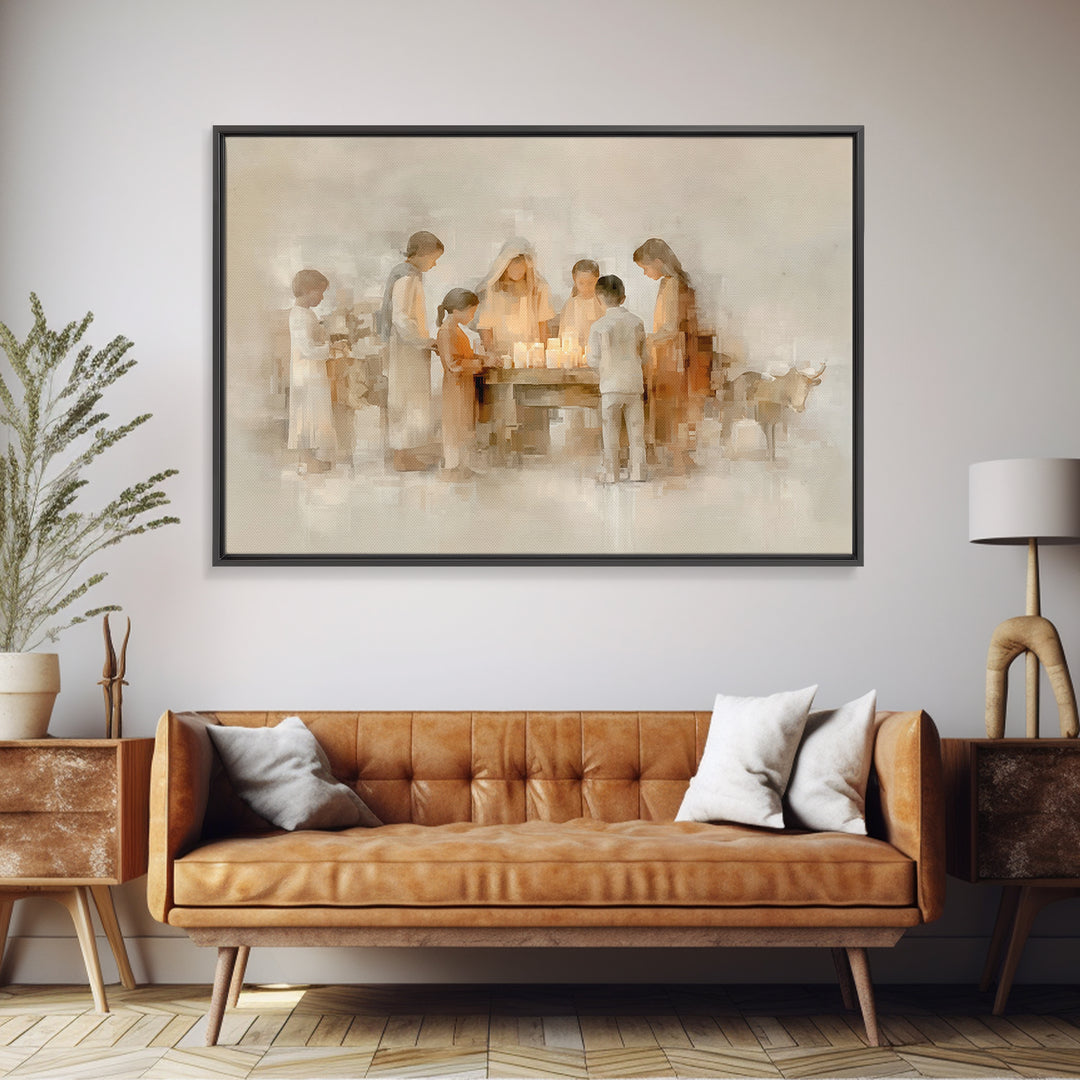 Gathered In Grace – Framed Canvas Print – Christmas Art – Christian Art Canvas – Christian Wall Art – Christian Christmas Art – Christian G