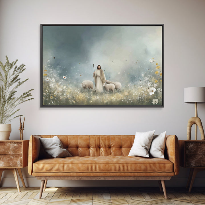 Shepherd’s Meadow – Framed Canvas Print – Christian Art Canvas – Christian Art – Jesus Painting – Christian Wall Art – Christian Christmas