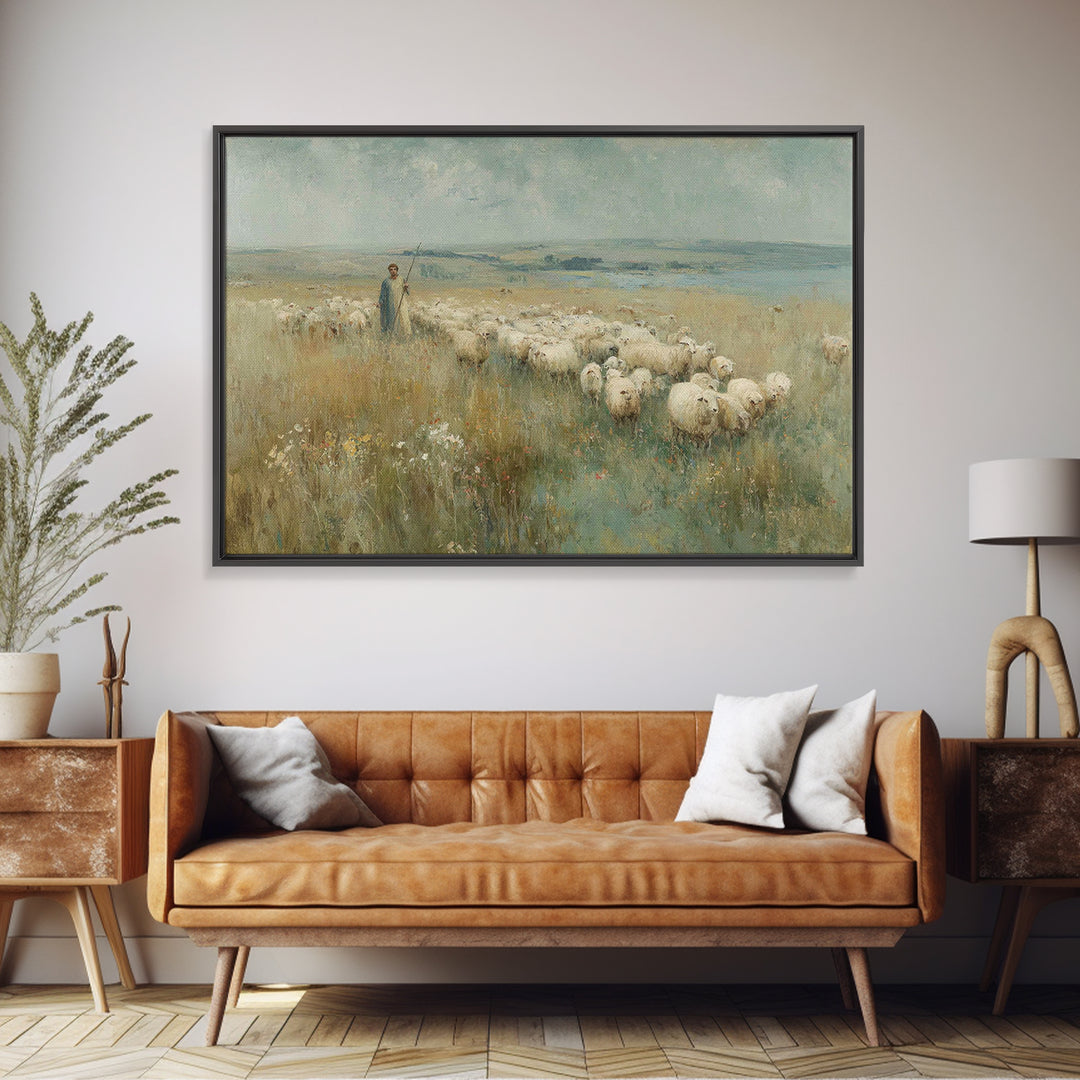 Shepherds Of Peace - Framed Canvas Print - Christian Wall Art - Christian Art Canvas - Pastoral Scenery - Christian Gift - Jesus Painting