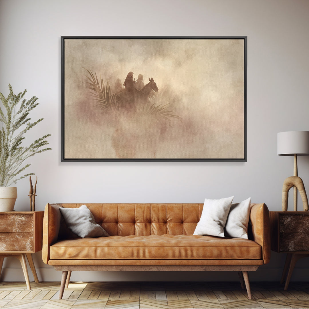Palm Dawn Reverence - Framed Canvas Print - Christian Art Canvas - Jesus Painting - Christian Wall Art - Christian Christmas Art - Christia