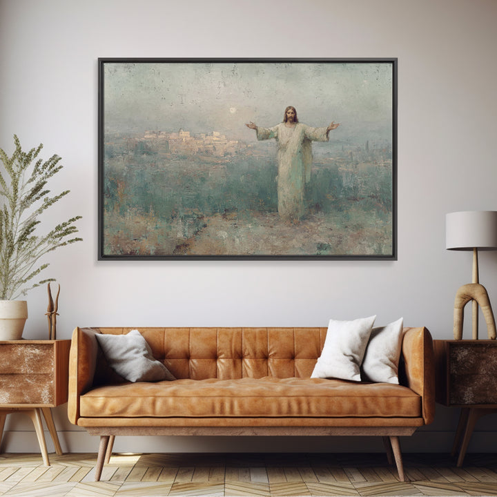 Risen City Blessing – Framed Canvas Print – Christian Wall Art – Jesus Painting – Christian Art Canvas – Vintage Christian Art – Christian