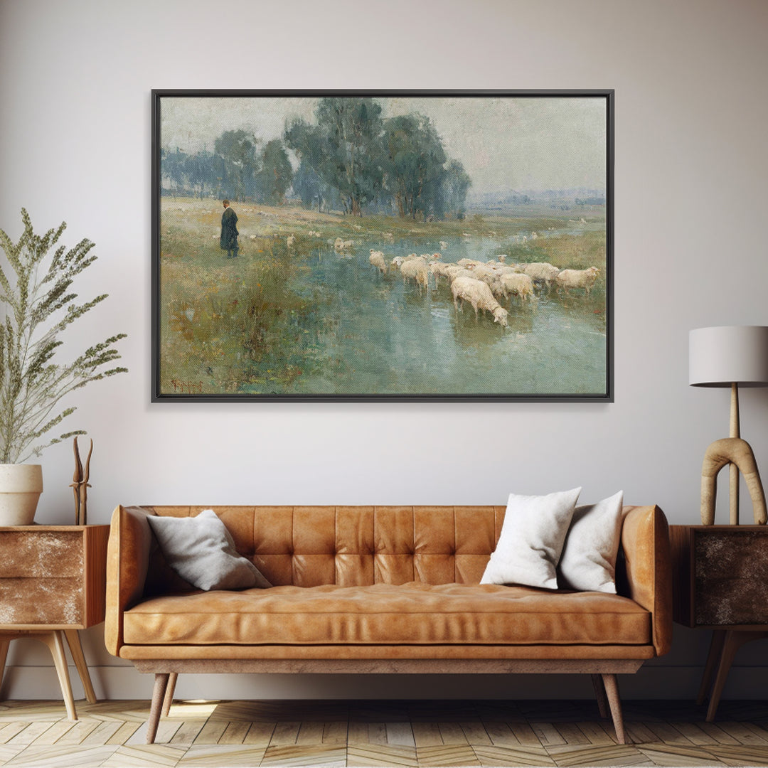 Shepherd’s Quiet Path – Framed Canvas Print – Christian Art Canvas – Pastoral Scenery – Christian Wall Art – Christian Art Print – Christia