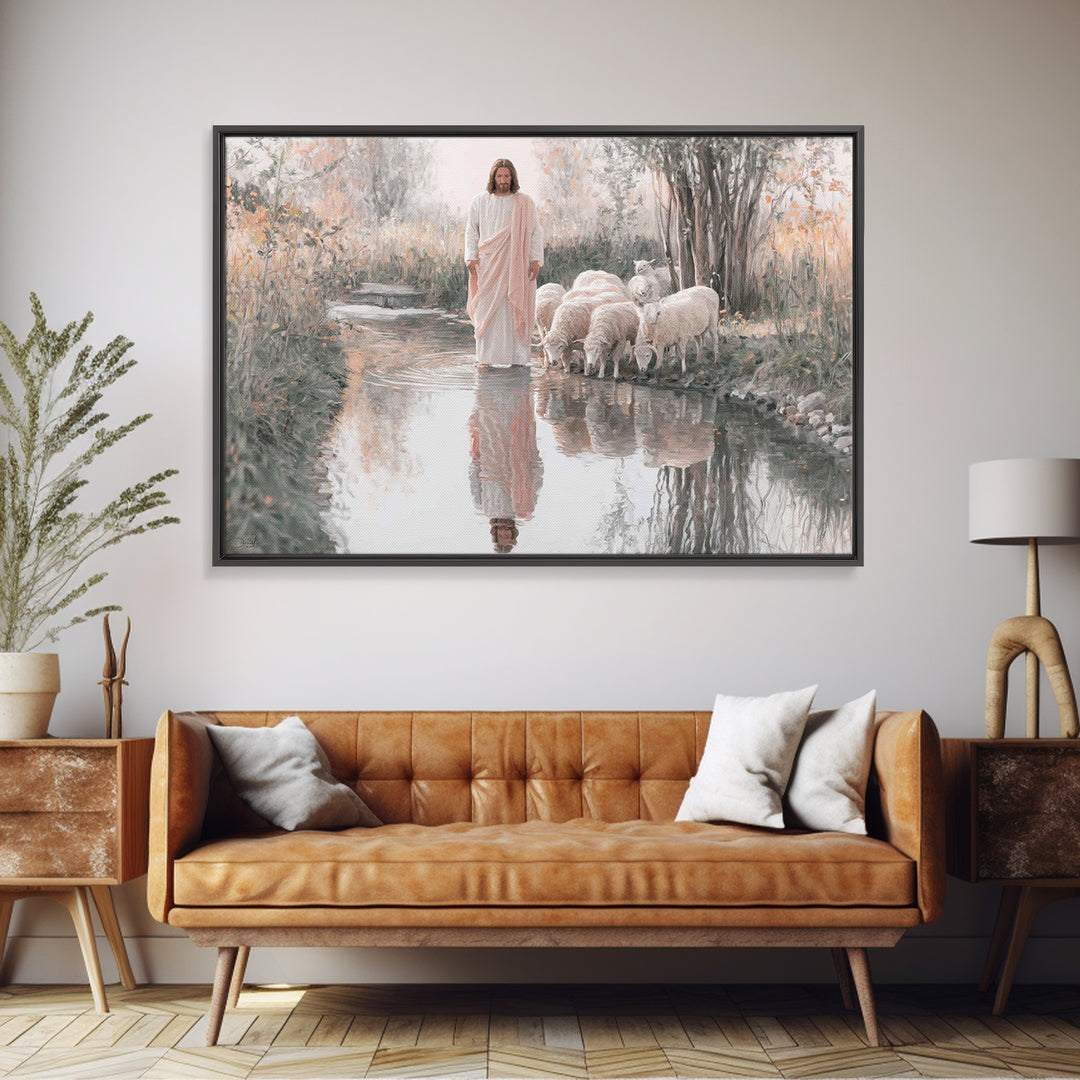 Gentle Shepherd Light – Framed Canvas Print – Jesus Painting – Christian Wall Art – Christian Art Canvas – Christian Christmas Art – Christ