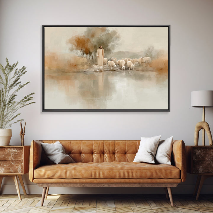 Autumn Pasture Calm – Framed Canvas Print – Christian Wall Art – Jesus Painting – Christian Art Print – Christmas Art – Christian Decor For