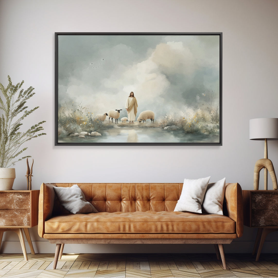 Heavenly Meadow Peace – Framed Canvas Print – Christian Art Canvas – Jesus Painting – Christian Christmas Art – Large Christian Art – Subtl