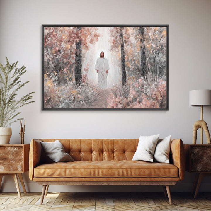 Radiant Forest Grace – Framed Canvas Print – Christian Decor – Christian Wall Art – Jesus Painting – Modern Christian Art – Christmas Art –