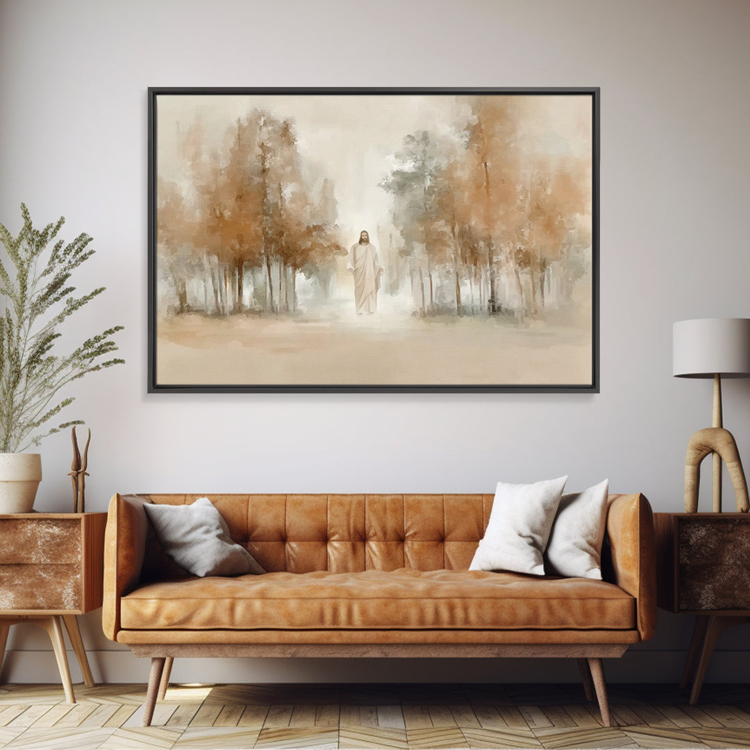 Golden Grove Stillness – Framed Canvas Print – Christian Art Print – Jesus Painting – Christian Wall Art – Christian Christmas Art – Vintag