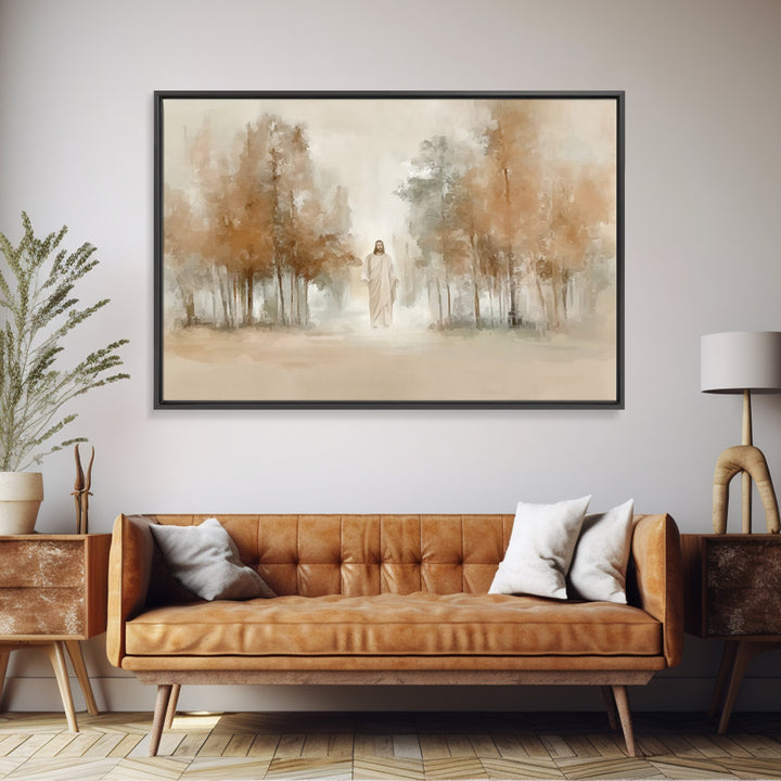 Golden Grove Stillness – Framed Canvas Print – Christian Art Print – Jesus Painting – Christian Wall Art – Christian Christmas Art – Vintag