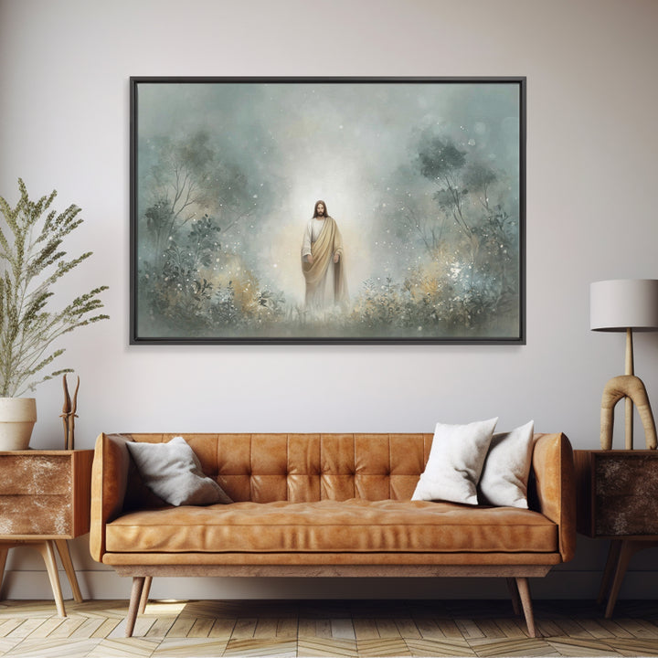 Sacred Woodland Path – Framed Canvas Print – Jesus Painting – Christian Art Canvas – Christian Wall Art – Modern Christian Art – Christian