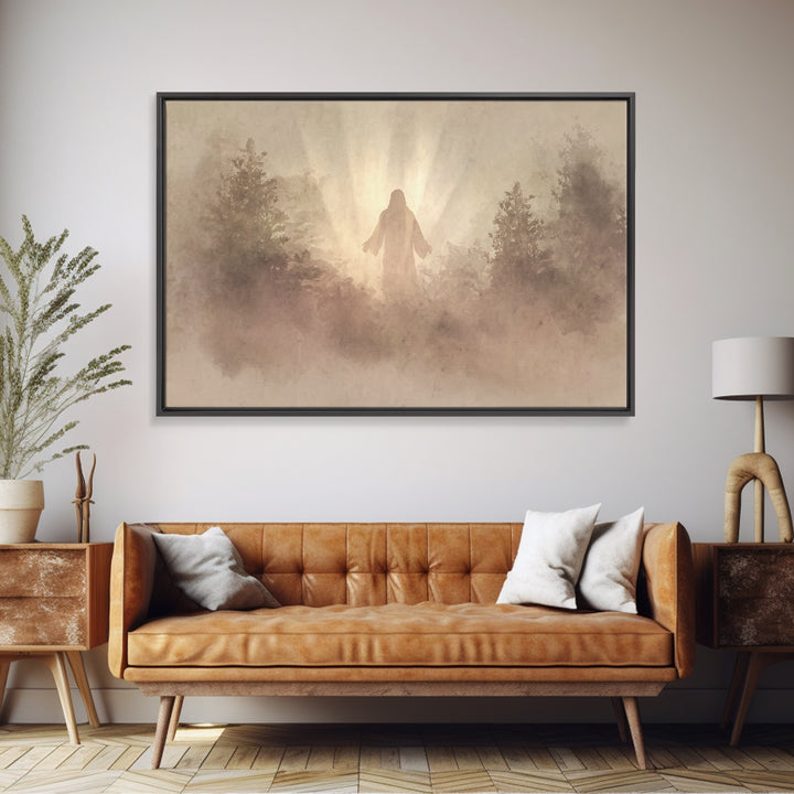 Forest Dawn Presence – Framed Canvas Print – Christian Wall Art – Christian Art Canvas – Jesus Painting – Large Christian Painting – Christ