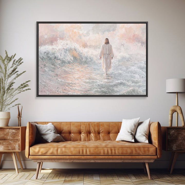Light Upon Waters, Framed Canvas Print, Christian Art Canvas, Jesus Painting, Christian Wall Art, Modern Christian Art, Christmas Art