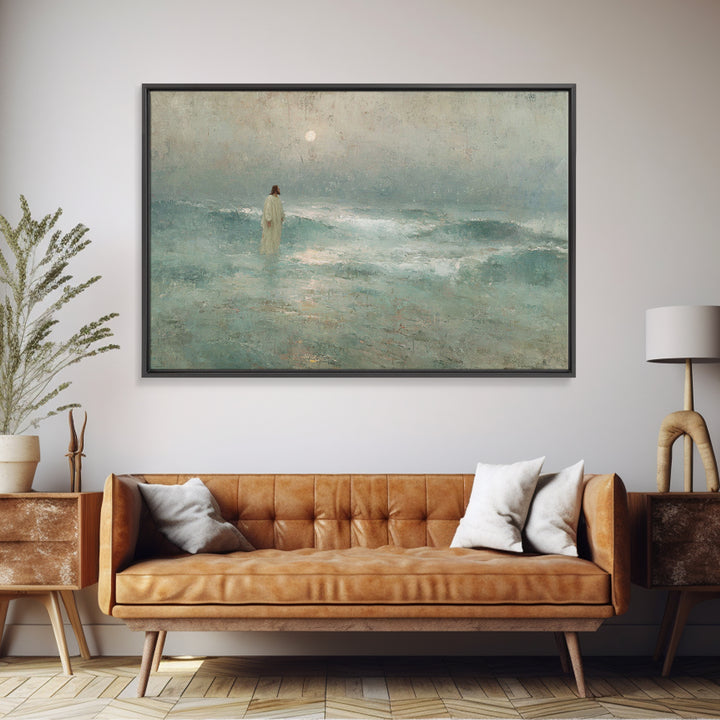 Silent Sea Grace | Framed Canvas Print | Christian Art Canvas | Jesus Painting | Christian Wall Art | Vintage Christian Art | Christmas Art