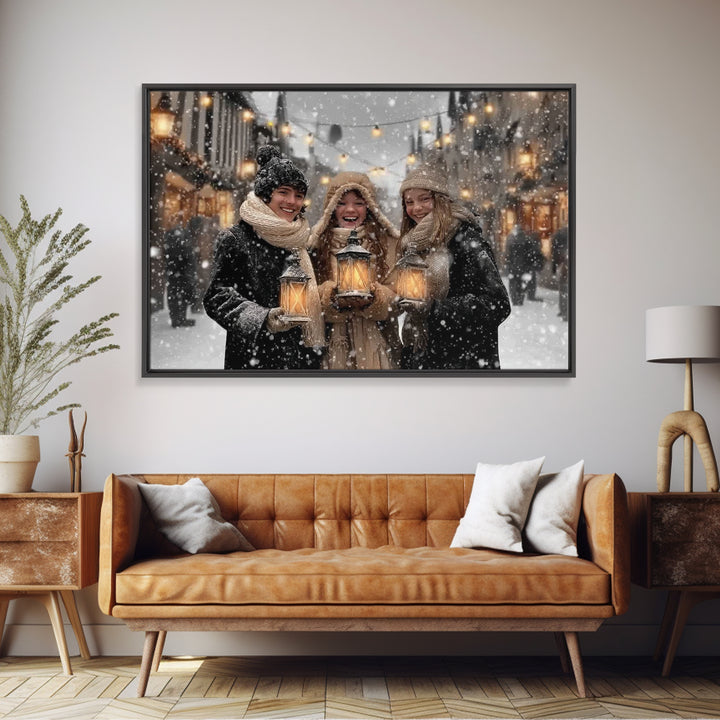 Festive Glow – Framed Canvas Print – Christmas Art Canvas – Christian Christmas Art – Christmas Wall Art – Vintage Christmas Art – Holiday