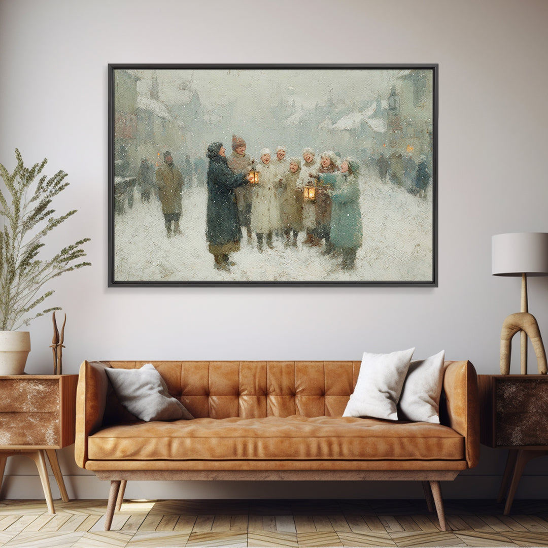 Snowbound Carolers, Framed Canvas Print, Christmas Wall Art, Christian Christmas Art, Christmas Art Canvas, Vintage Christmas Art, Christma