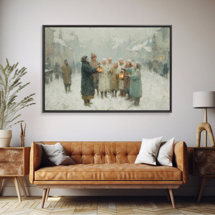 Snowbound Carolers, Framed Canvas Print, Christmas Wall Art, Christian Christmas Art, Christmas Art Canvas, Vintage Christmas Art, Christma