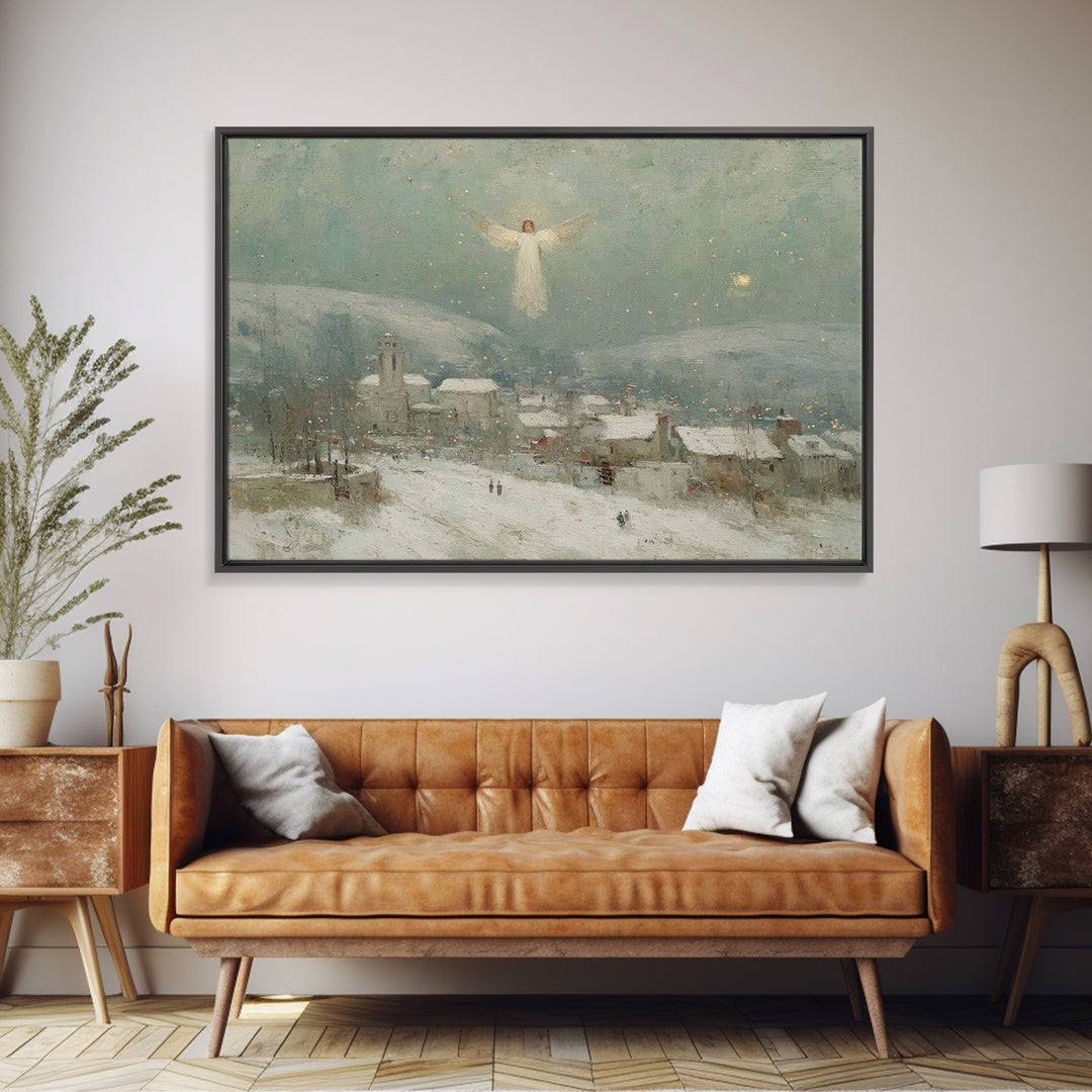 Angel Over Bethlehem – Framed Canvas Print – Christian Christmas Art – Christian Wall Art – Vintage Christian Art – Christmas Canvas Wall A