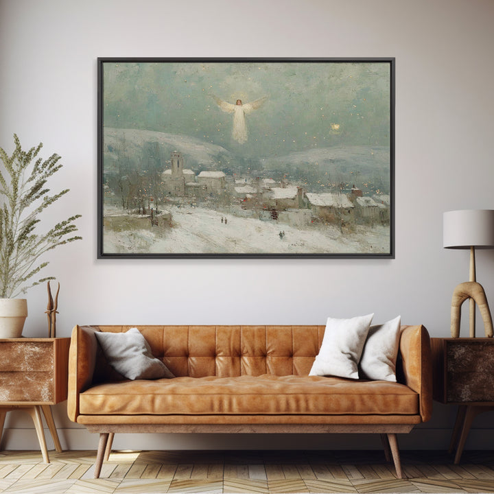 Angel Over Bethlehem – Framed Canvas Print – Christian Christmas Art – Christian Wall Art – Vintage Christian Art – Christmas Canvas Wall A