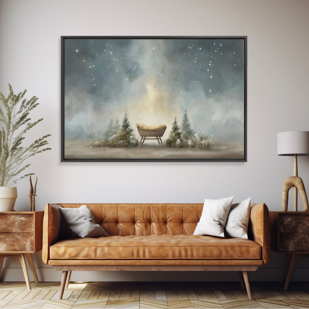 Shepherd’s Light | Framed Canvas Print | Christian Wall Art | Jesus Painting | Christian Art Canvas | Moody Christian Art | Christmas Art