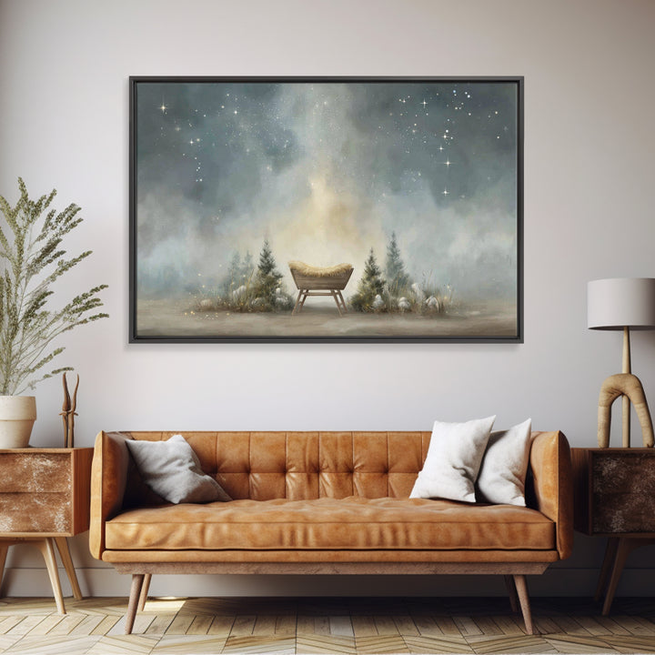 Shepherd’s Light | Framed Canvas Print | Christian Wall Art | Jesus Painting | Christian Art Canvas | Moody Christian Art | Christmas Art