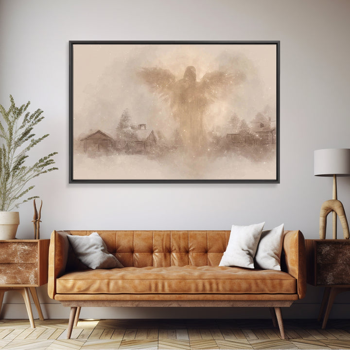 Winter Guardian – Framed Canvas Print – Christian Christmas Art – Moody Christmas Art – Christian Wall Art – Christmas Art Prints